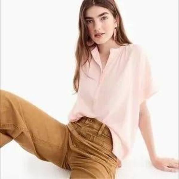 J. Crew Point Sur Drapey Popover Top Women's Small Blush Pink V-Neck Blouse NWT - Picture 1 of 8